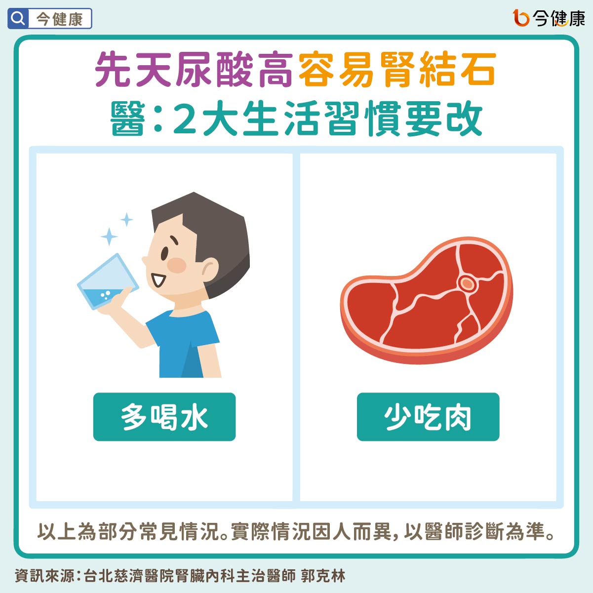 先天尿酸高易腎結石，兩大生活習慣要改