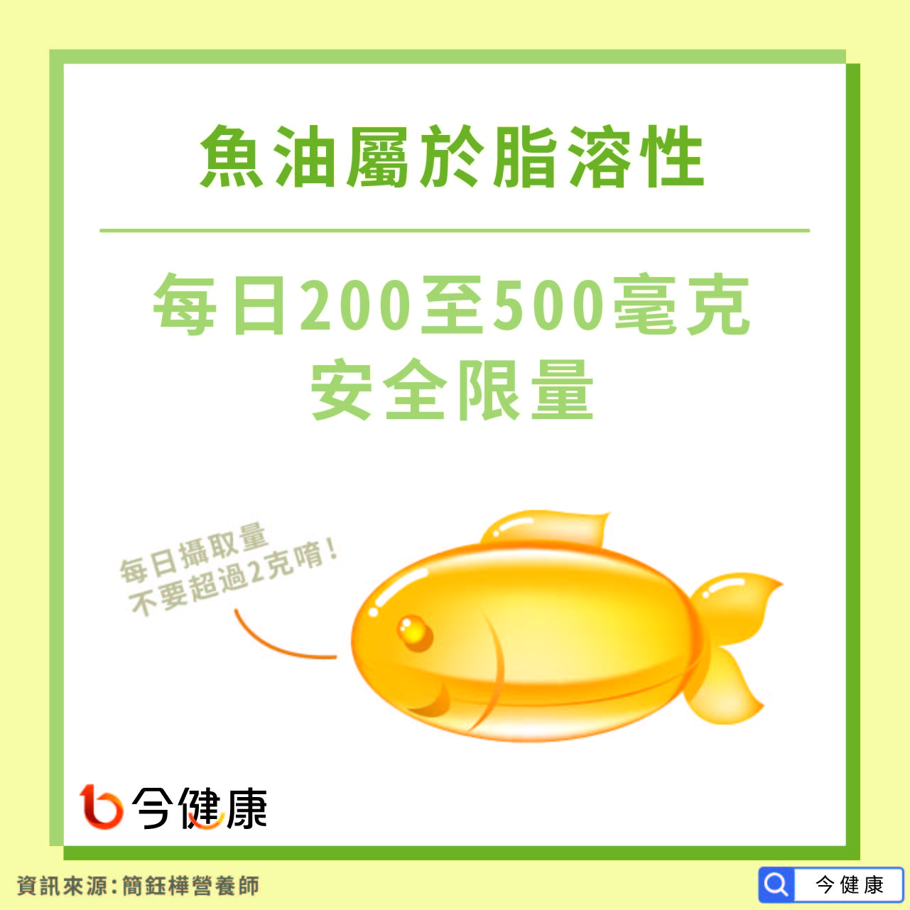 魚油屬於脂溶性　每日200至500毫克安全限量
